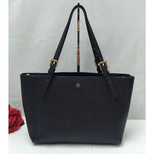 Tory Burch Black Leather Double Handles Tote Bag